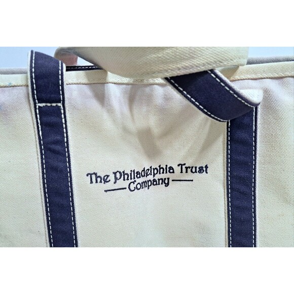 Vintage Lands End Canvas Boat Tote Beach Travel Bag Blue Large Philadelphia - Picture 2 of 8